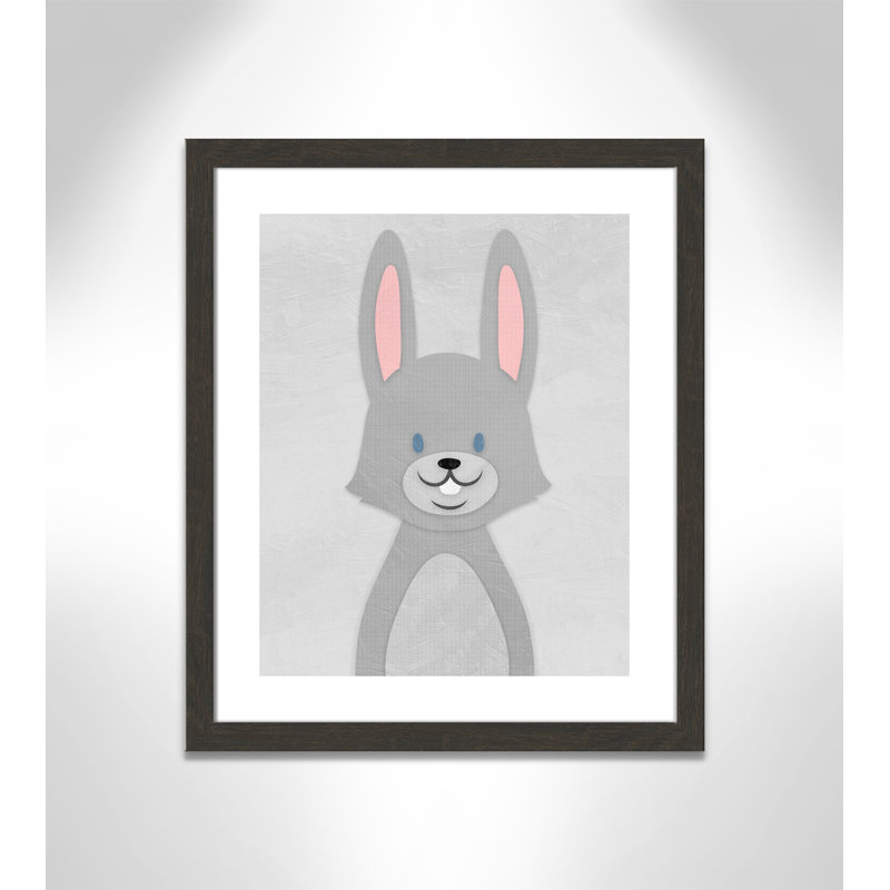 Art de lapin joyeux, H 24,5 po x l 20,5 po x P 0,6 po, Encadré plat à grain de bois noir