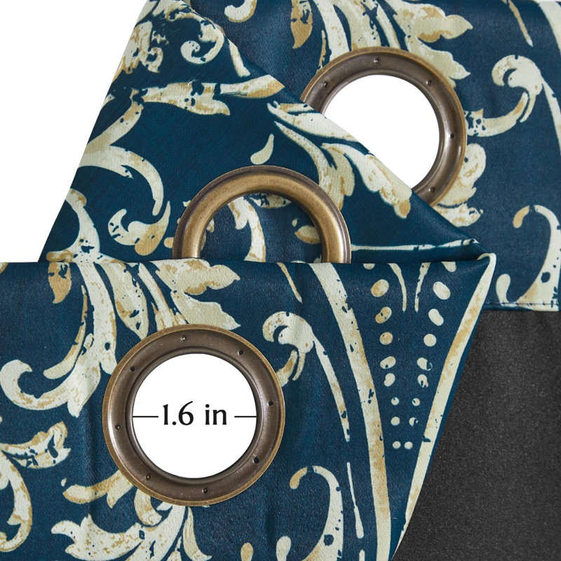 Rideaux occultant à motif damas à œillets pour le salon, L 52 po x L 63 po, Bleu