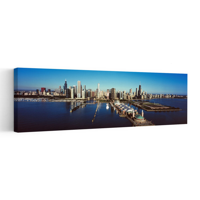 Pier on a lake Navy Pier Lake Michigan Chicago Cook County Illinois USA 1 Piece Wrapped Canvas Panoramic Wall Art