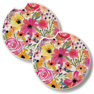 Ensemble de 2 sous-verres de voiture en pierre Floral Frenzy