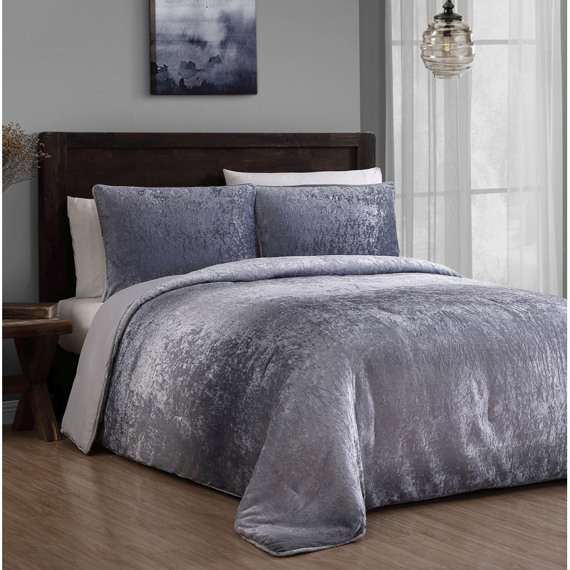  Ensemble d'édredon réversible en velours dégradé, Gris, Édredon pour très grand lit + 2 très grandes ta