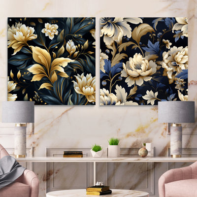 Beige et bleu Dahlia Retreat - ensemble de 2 art mural en acrylique sur verre floral
