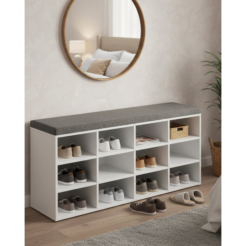 12 Pair Shoe Storage Bench, White
