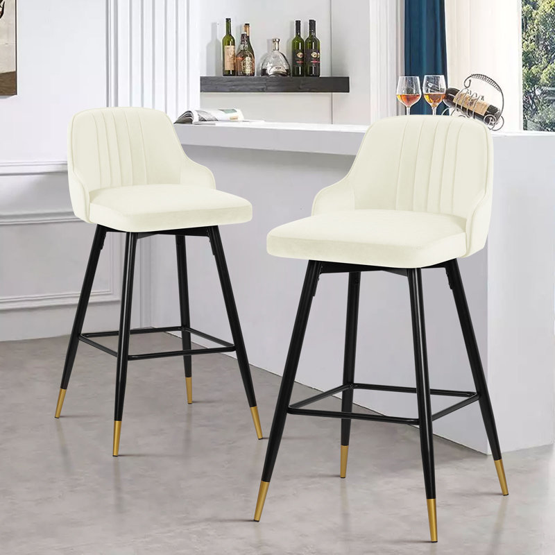 Swivel Upholstered 26"/29" Counter & Bar Stool With Solid Metal Frame and Velvet Back, White, Bar Stool (29" Seat Height)