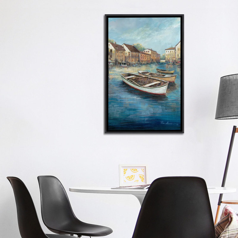 «Tranquil Harbour I» par Ruane Manning - reproduction d'art, H 40 po x l 26 po x P 1,5 po, Toile avec cadre noir patiné