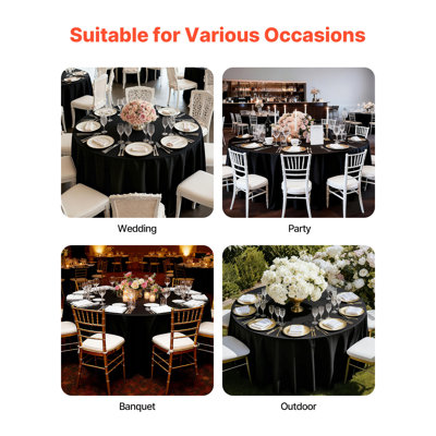 Black Round Tablecloths 6 Pack, 120 Inches in Diameter, Stain- & Wrinkle- Resistant, Machine Washable Table Clothes, Polyester Fabric Table Covers for Wedding, Party, Banquet, Formal Events