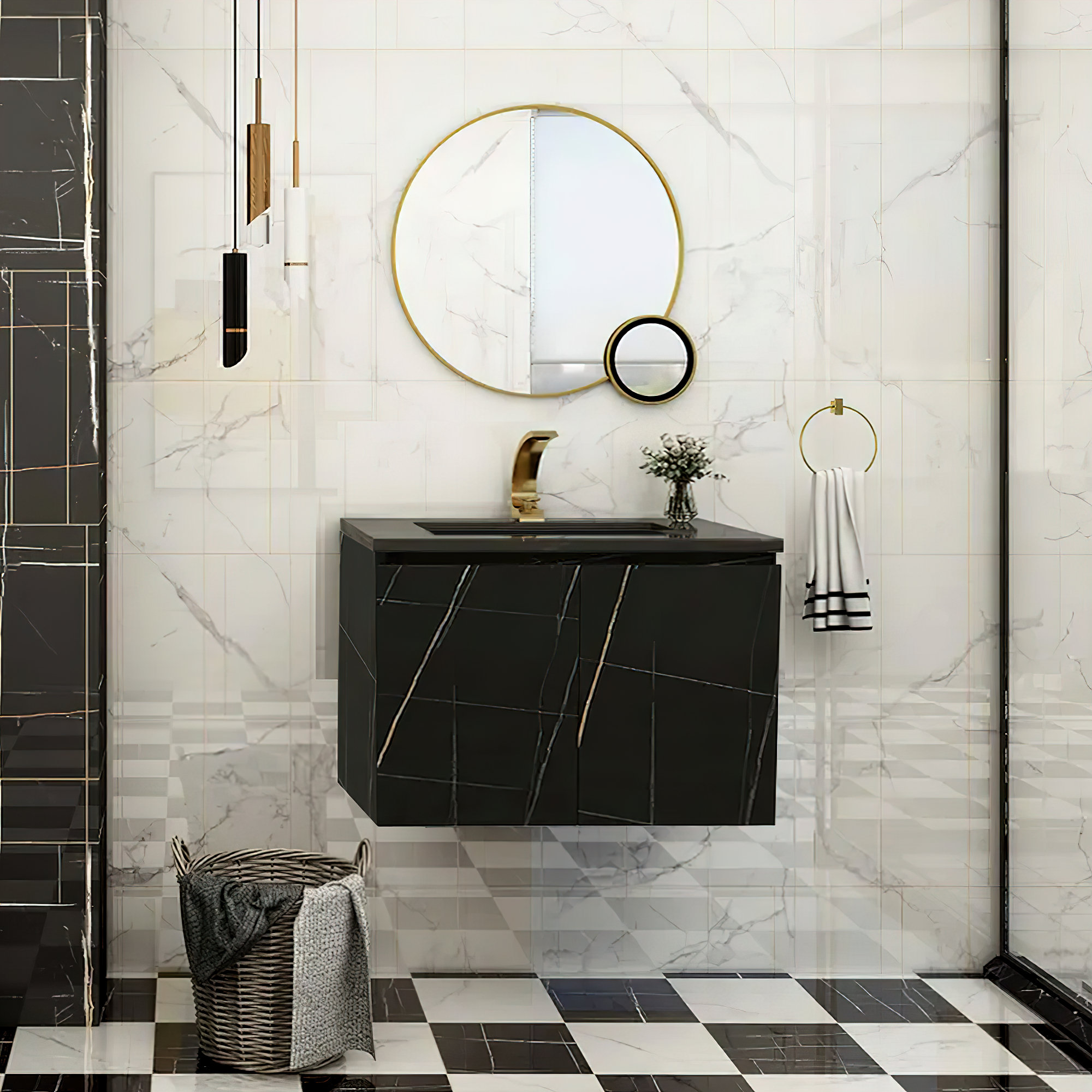 Latitude Run® 27.6” Wall Mounted Black Countertop Sink One Piece ...