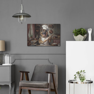 "Berger allemand dans la cuisine" par Rich Monet, art mural en métal
