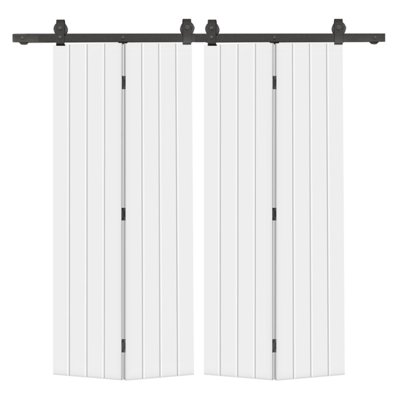 Modern Bi-Fold Double Barn Door with Sliding Hardware Kit, 48" x 80", White