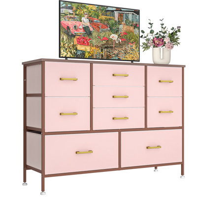 Commode pour meuble télé de chambre à coucher, commode large avec 9 tiroirs en tissu, Tevare