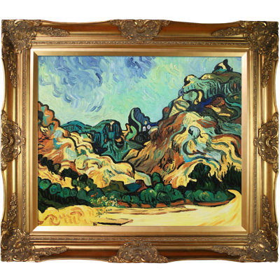 «Mountains at St. Remy with Dark Cottage» par Vincent Van Gogh - reproduction d'art sur toile encadrée