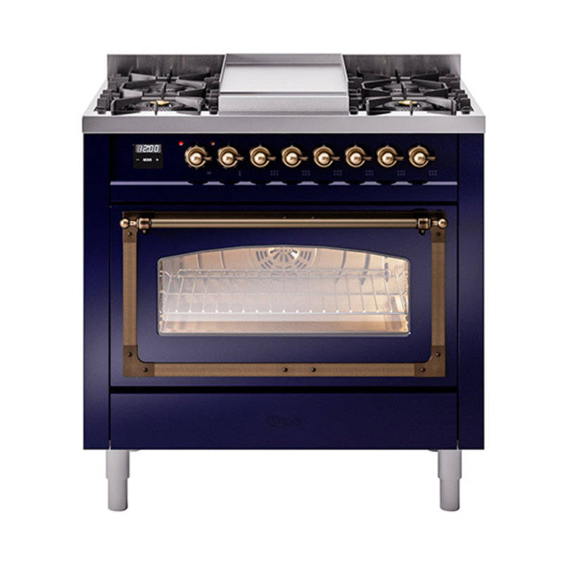 ILVE Nostalgie II Noblesse 36 po à double carburant, Bleu minuit / bronze, Gaz naturel