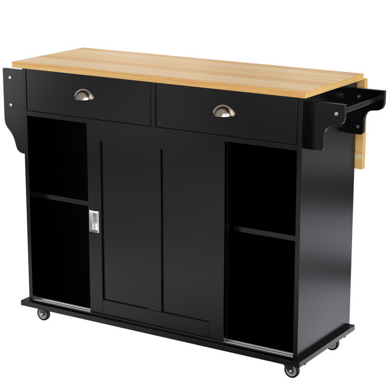 Afrin Wood Kitchen Island, Black