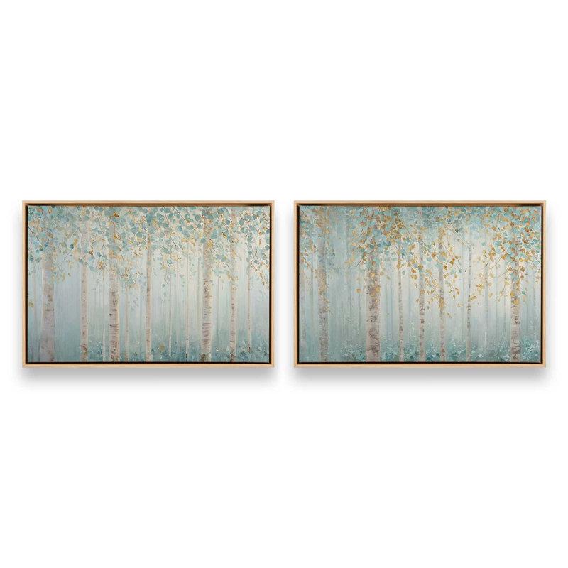 Ensemble de 2 impressions Golden Birch Serenity, 12 po x 18 po, Cadre flottant en érable américain