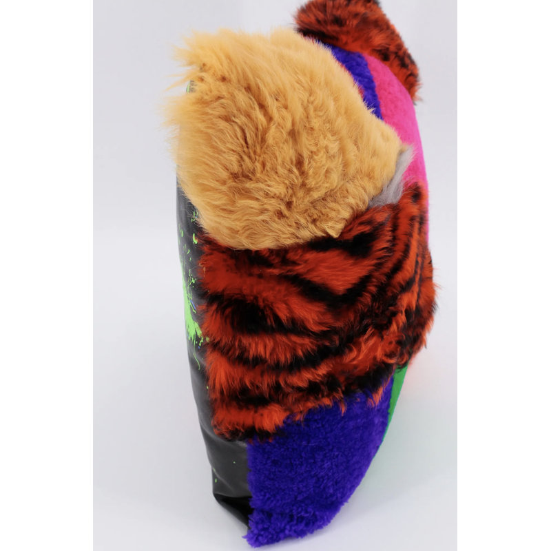 Neon Patchwork Shearling And Leather Pillow