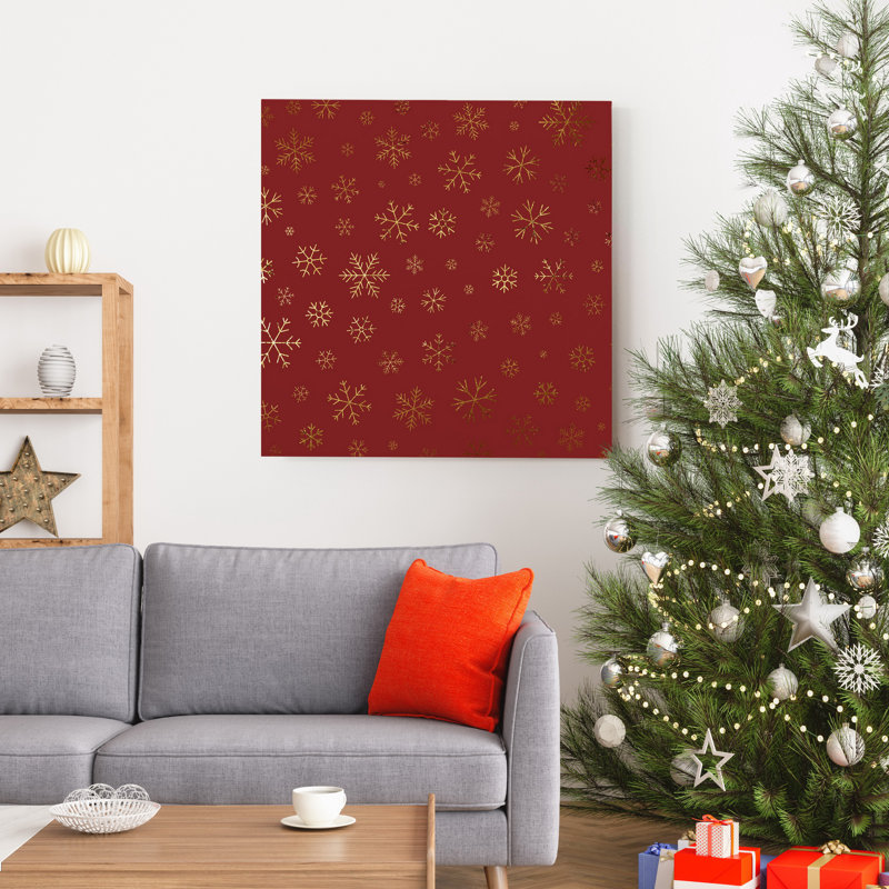 Flocons de neige rouges-impression d’art graphique sur toile tendue, H 32 po x l 32 po x P 1 po
