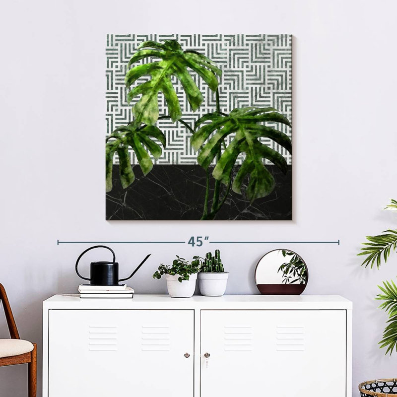 Harnek Monstera feuilles sur marbre noir et carreaux, H 30 po x l 30 po