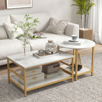 Table basse de salon, faux marbre, acier, blanc, Enrapturant 2, marbre et peu encombrant