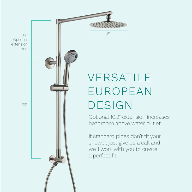 Brushed Nickel Adjustable Height Rain Shower System with Handheld Spray