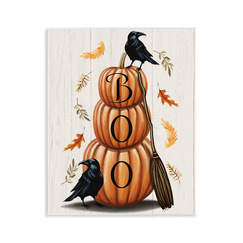 Plaque murale Boo Crows & Pumpkins, design par Elizabeth Tyndall
