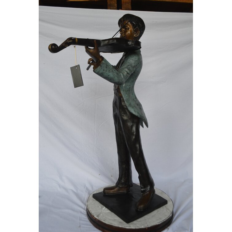 Violin Fidler Player Boy Bronze Sculpture Statue Modern Figure