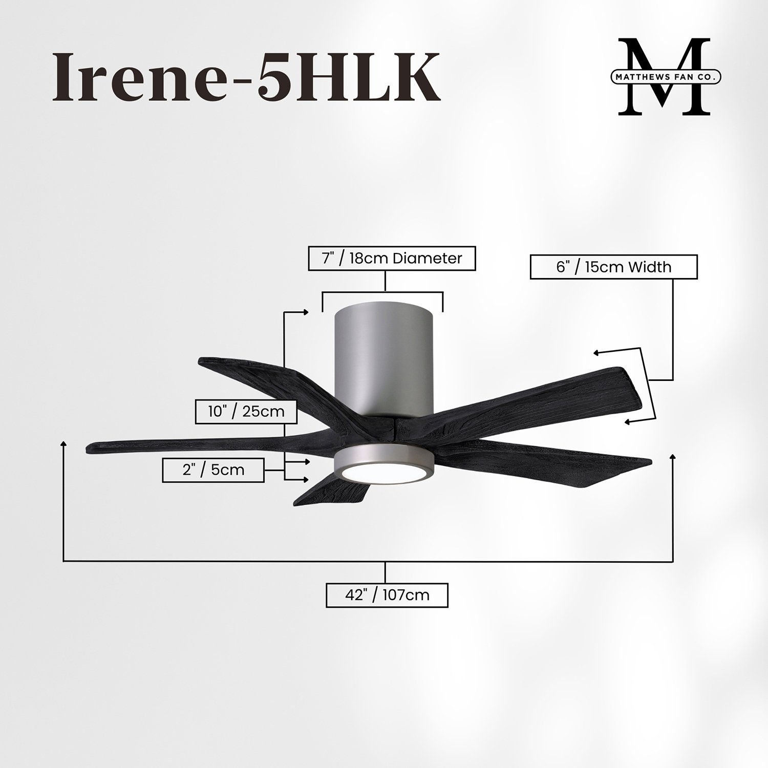 Irene Ceiling Fan with LED Light Kit, Brushed Nickel, 42", Matte Black