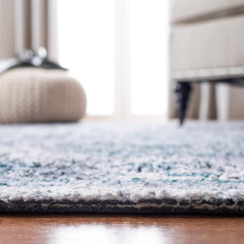 Tapis oriental oriental en polyester touffeté à la main bleu turquoise, Rond 6 pi