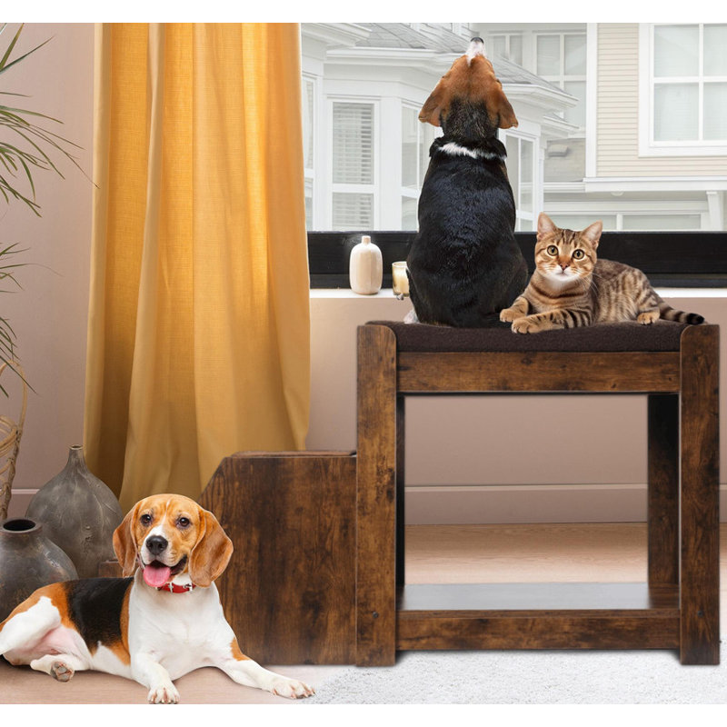 Plate-forme de siège de fenêtre à plusieurs niveaux avec coussin et coussin à gratter pour chat, lit superposé pour animaux de compagnie avec marche amovible pour chiens et chats, utilisation à l'intérieur
