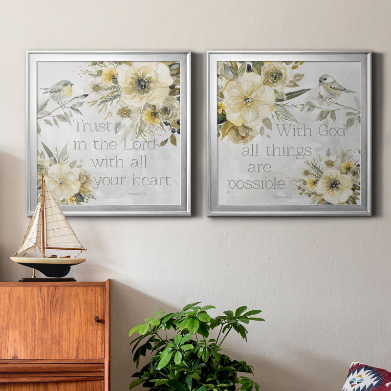 «Sunny Scriptures I», art textuel sur toile 2 pièces, Cadre argenté, H 34,5 po x l 69 po x P 1,5 po