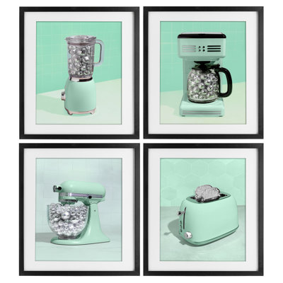 Ensemble de 4 verres encadrés Disco Drink Blender Over Green, par Lish Creative