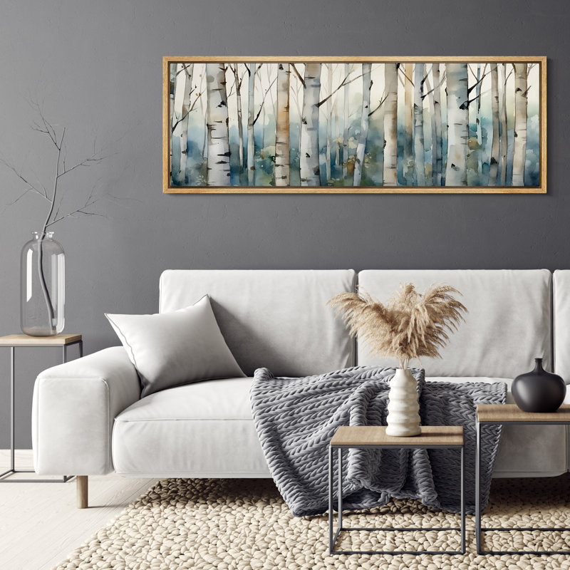 «Blue Birch Tree Forest», impression sur toile encadrée surdimensionnée, H 20 po x l 60 po, Naturel