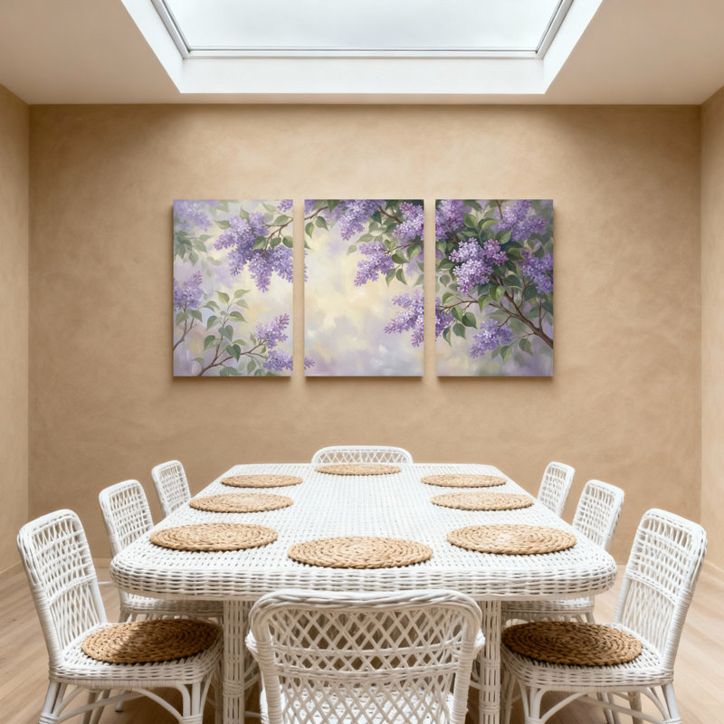Plantes et fleurs, fleurs de lavande sur fond de ciel doux, ensemble de 3 impressions d'art sur toile, H 24 po x l 48 po