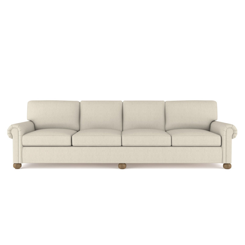 Leroy Rolled Panel-Arm Extra Long Sofa with Bun Feet, 36" H x 120" W x 43" D, Vintage Leather Chocolate, Weathered