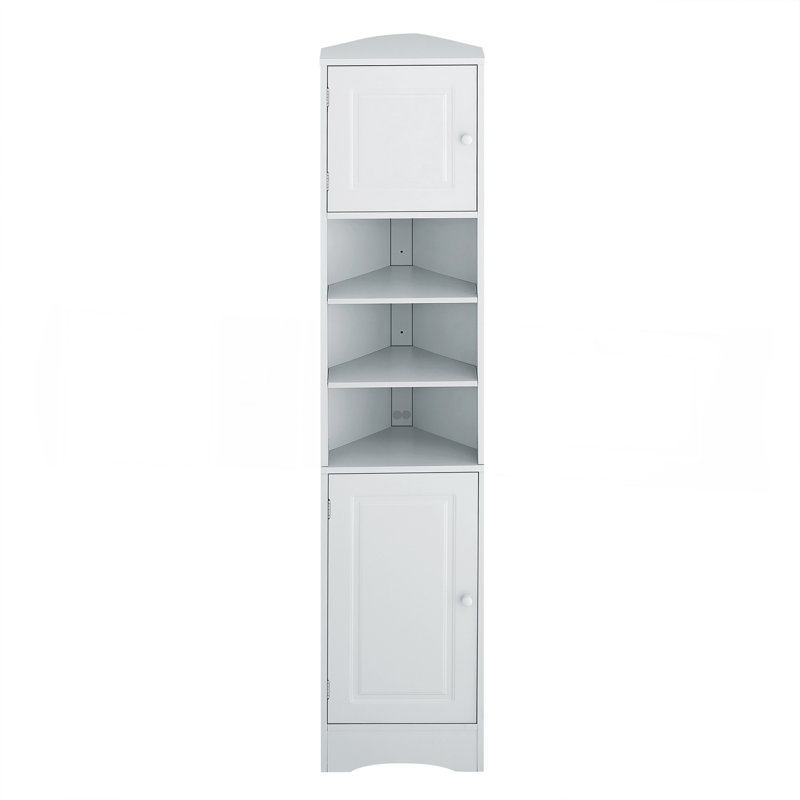 Multi-Functional Corner Cabinet Tall Bathroom Storage Cabinet With Two Doors And Adjustable Shelves, Open Shelf, Grey