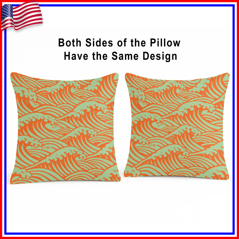 Coussins décoratifs Orange Ocean Waves, 14 x 14 inches