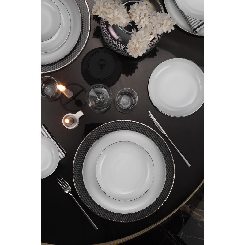 Elegant 18-Piece Dinner Set, 100% Porcelain | Includes 6 Service Plates (10.6 inches), 6 Deep Plates (8.3 inches), 6 Bowls (6.3 inches) | Exquisite Design, Perfect for Formal Dining, Not Dishwasher or Microwave Safe