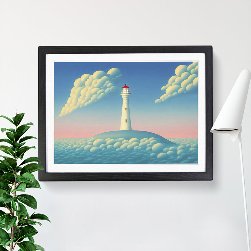 Hypnotic Lighthouse - Single Picture Frame Print, 46cm H x 64cm W x 2cm D, Black