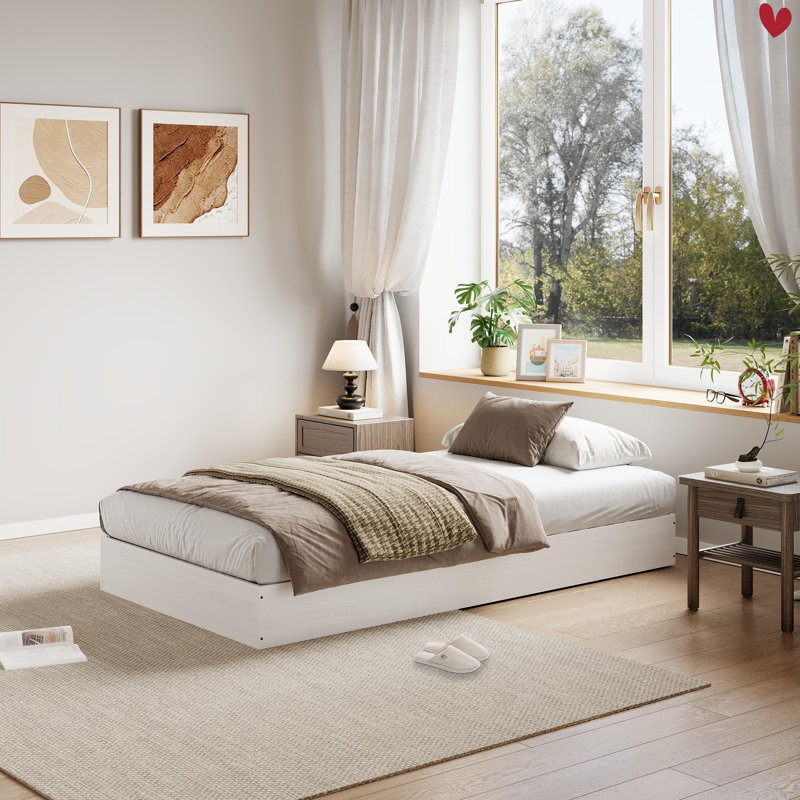Wood Platform Bed w/ Sturdy Wooden Slats, Floor-Standing Bed Frame, Modern Minimalist Design Space-Saving Bed Frame, No Box Spring Needed