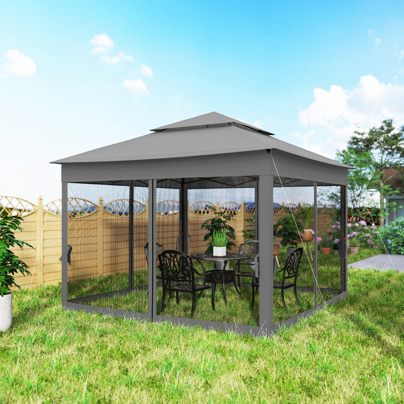 Pavillon de jardin escamotable à 2 niveaux avec filet et filet, Gris foncé