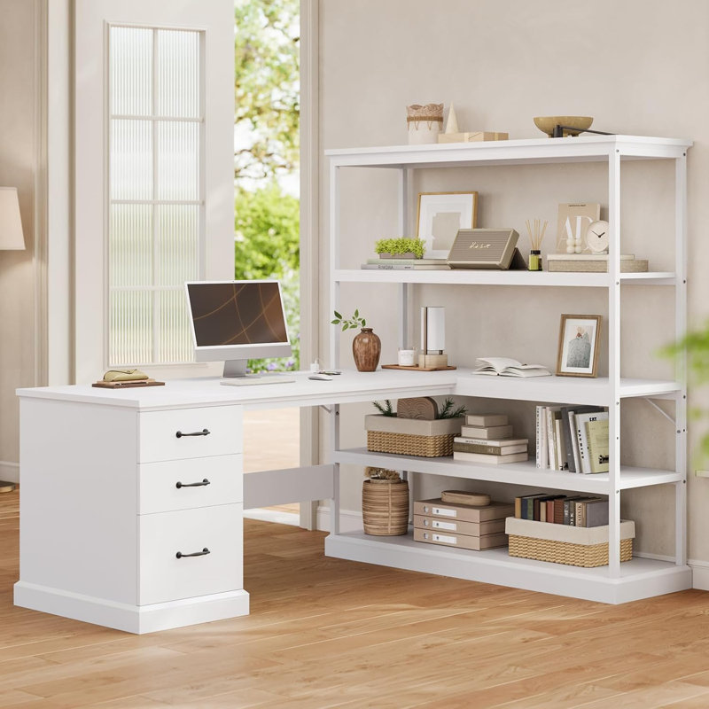 Bureau en L, Blanc / blanc
