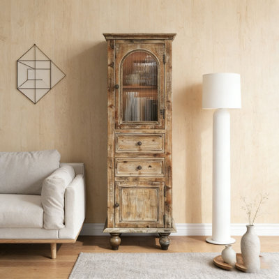 Farmhouse Tall Narrow Storage Cabinet – Rustic Wood Linen Cabinet with 2 Drawers & 2 Doors