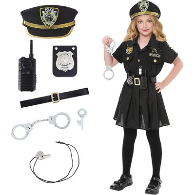 Police Officer Costume for Kid, Police Costume,Halloween Cop Costume Outfit Set for Roleplay Dress Up