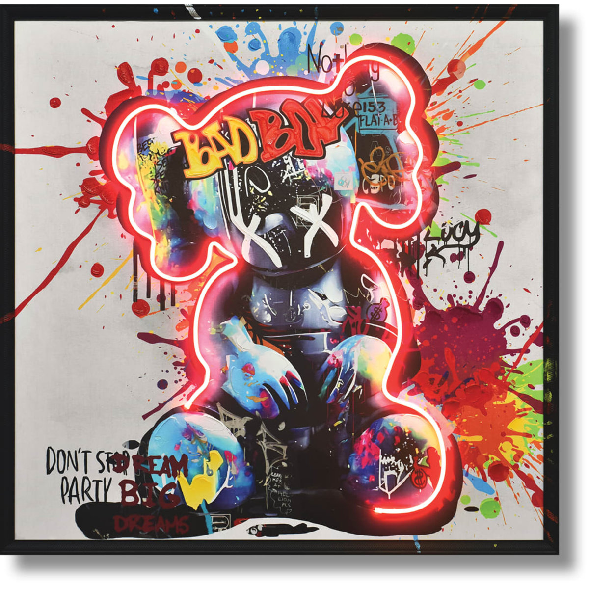 Trinx Graffiti Bear Mixed Media Art Canvas Neon Wall Art - 33" x 33 ...