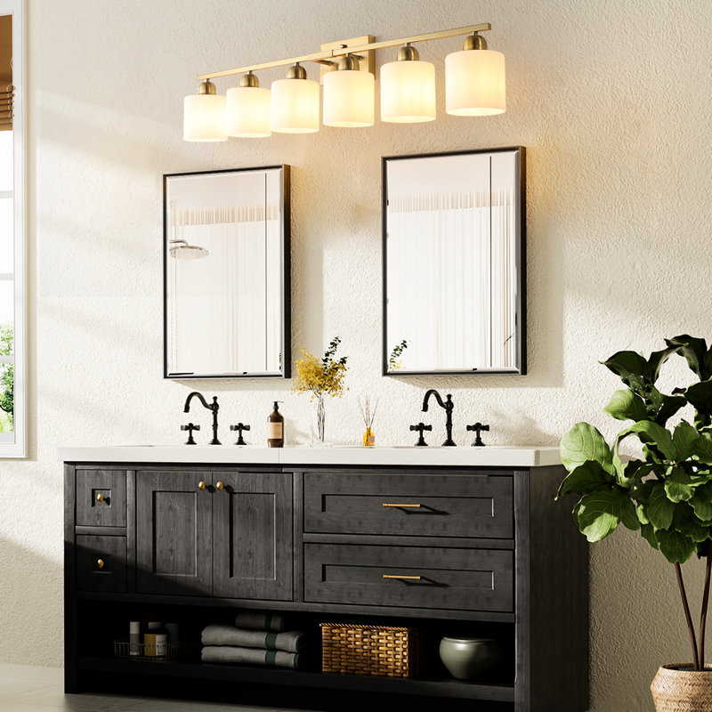 6 Gold Modern Bathroom Wall , 38" With Heat- E26 Socket, Dimmable, Suitable For Mirror Cabinet, Living Room, Gold