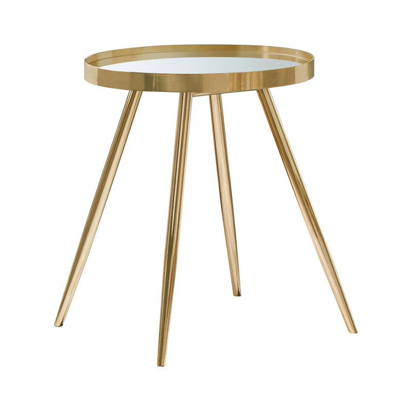 Grande table de bout ronde avec plateau miroir 24,25 po Quianna, Or