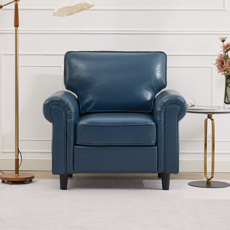 39.4" Wide Rolled Accent Chair Faux Leather Armchair, Navy Faux Leather