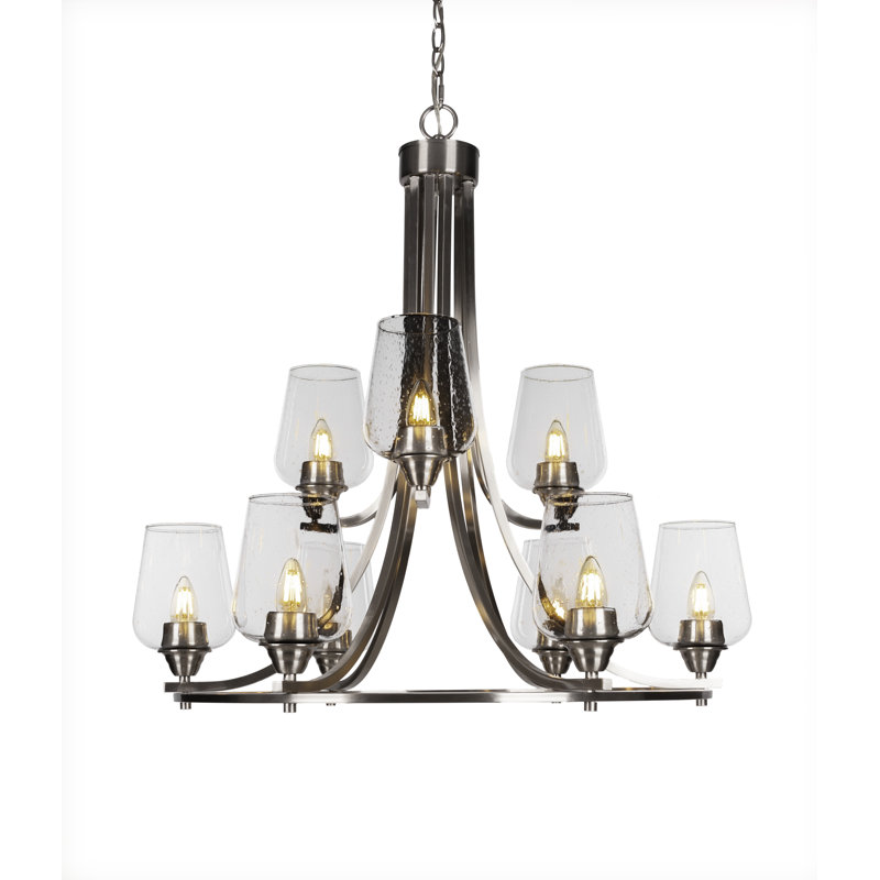 Lustre 9 lumières Michell, Clair, Nickel brossé