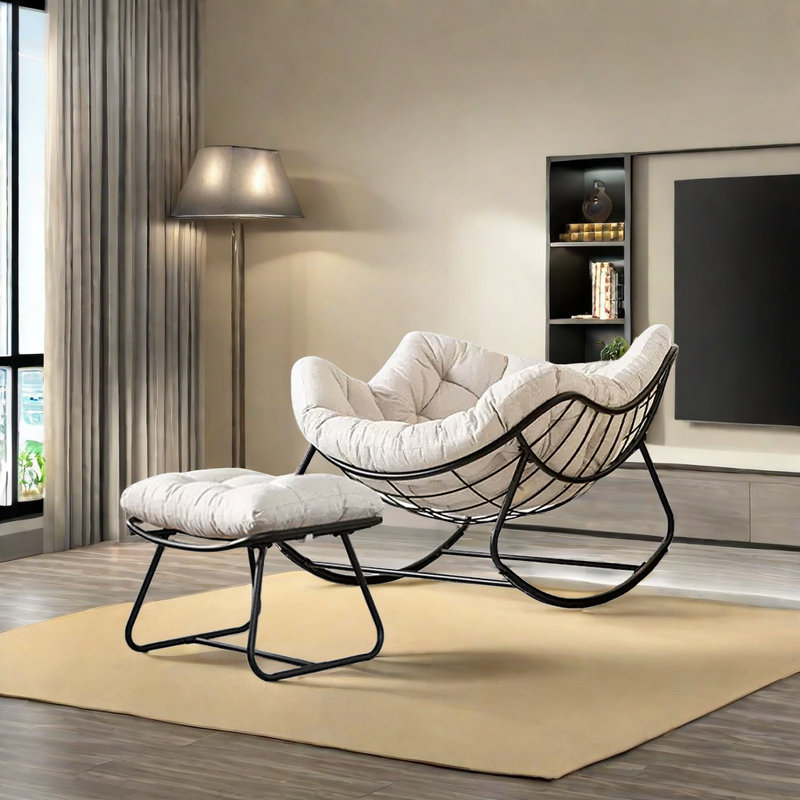 Chaise berçante Lazy Home, Blanc cassé, Noir