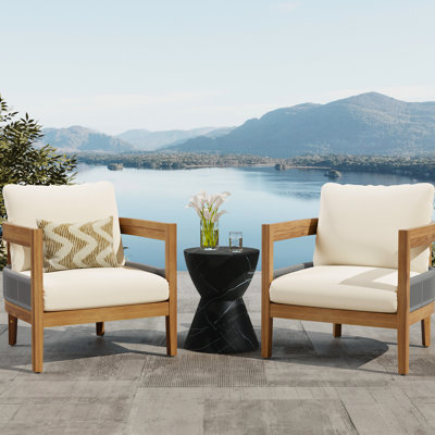2 fauteuils club d'extérieur - Structure en bois, housses de coussins imperméables pour une durabilité accrue, structure avec coussins, design moderne et fonctionnel