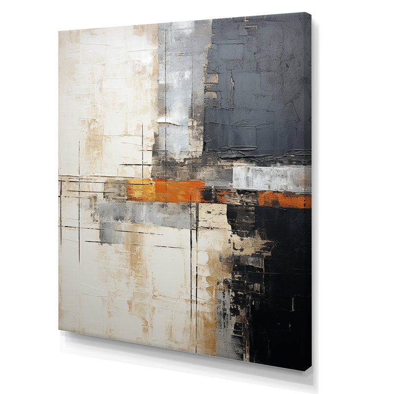 Abstrait, collage de route gris beige I - Collages abstraits, reproductions d'art mural, H 32 po x l 24 po x P 1 po